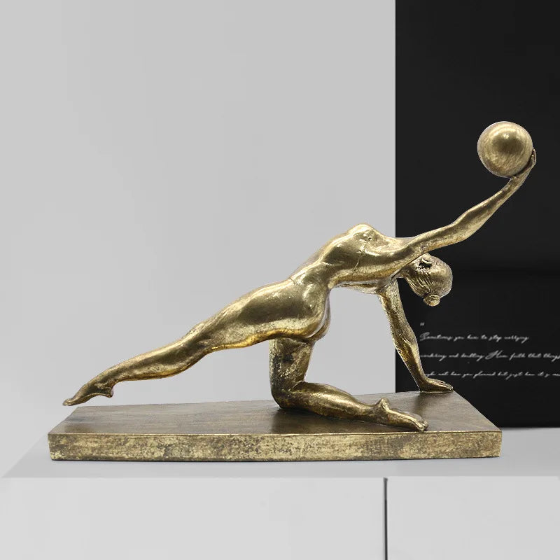 Afralia™ Golden Gymnast Figurine Ball Decor Home Decoration Resin Handicrafts