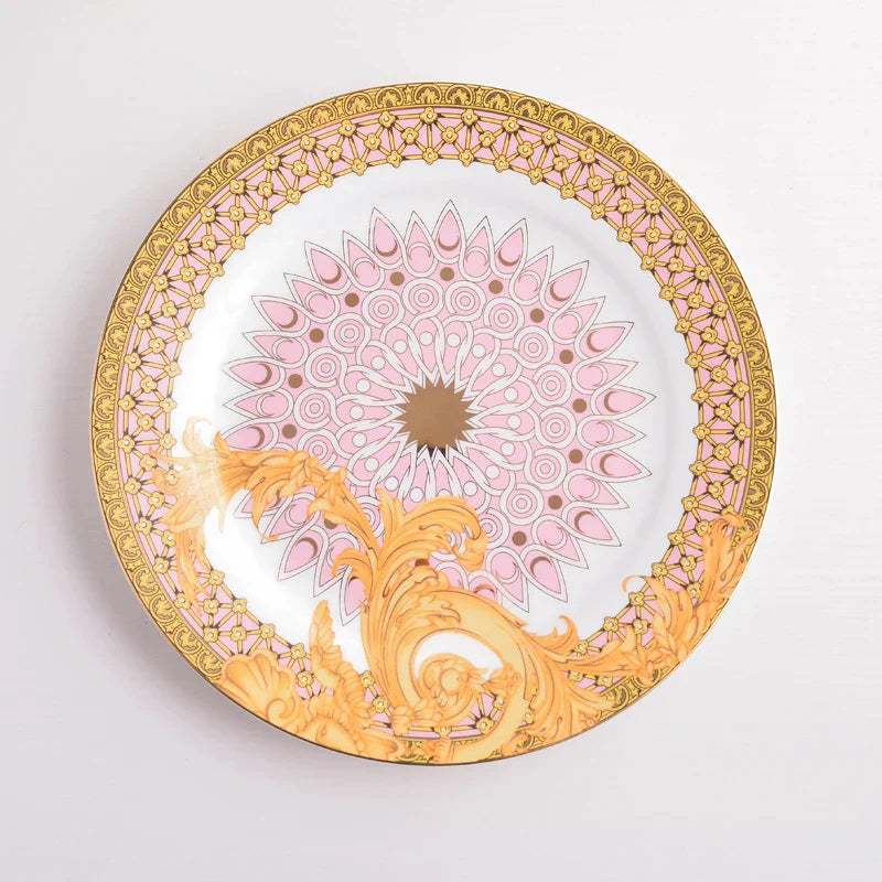 Afralia™ Golden Flower Bone China Tableware Set