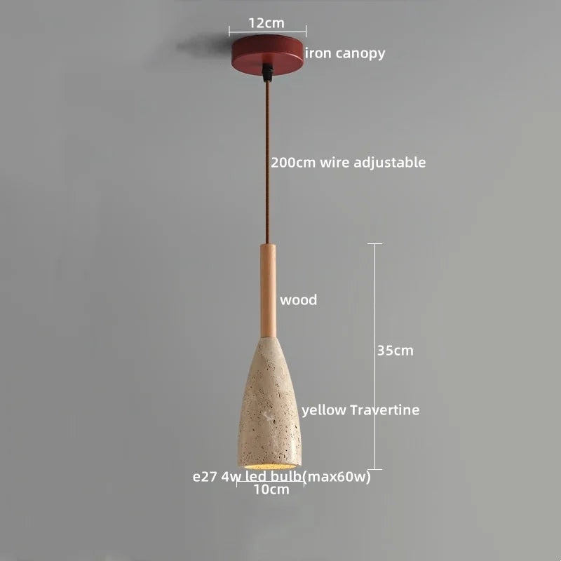 Afralia™ Yellow Travertine LED Glass Pendant Light - Japanese Style Living Room Fixture