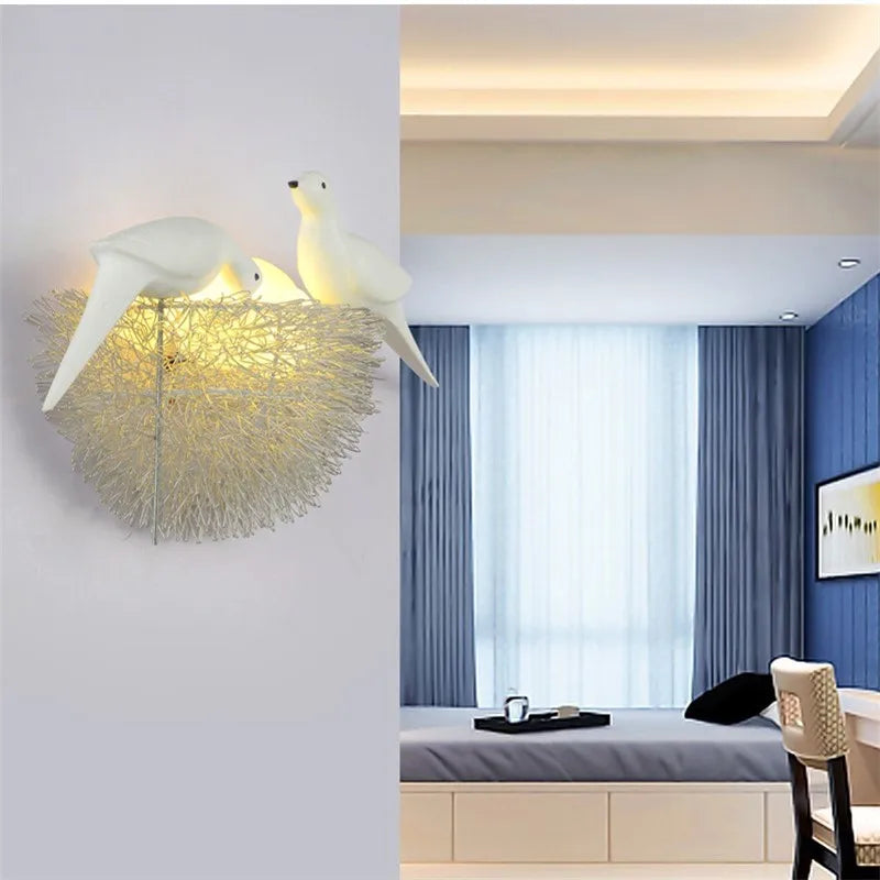 Afralia™ Bird Nest LED Wall Lamp for Children's Bedroom and Home Decor