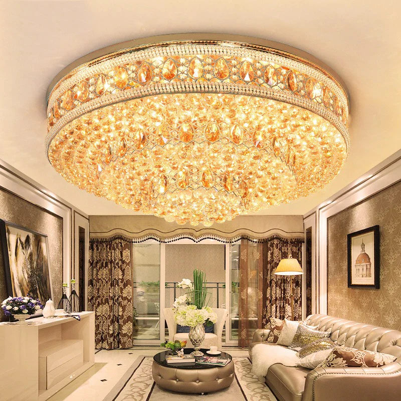 Afralia™ Large Crystal Ceiling Chandelier: Luxury Gold LED Round Ceiling Lights