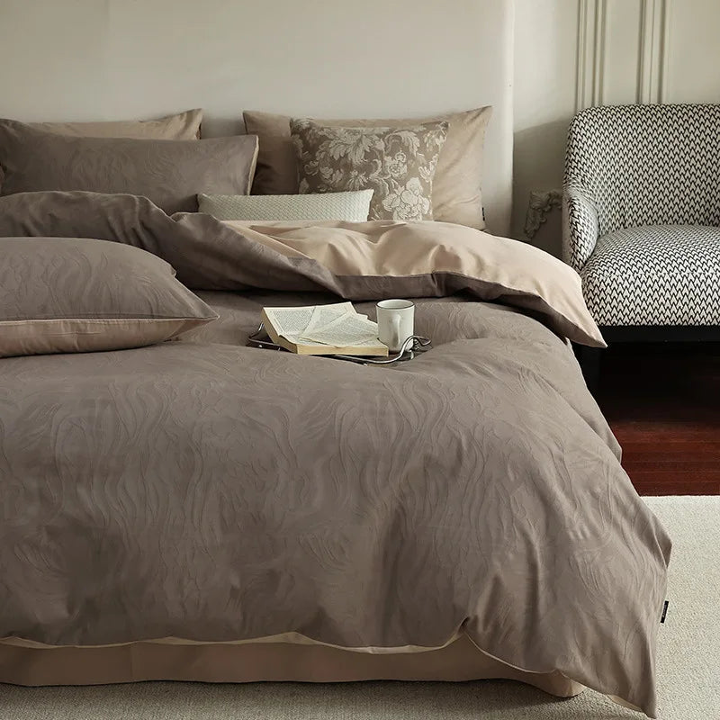 Afralia™ Luxury Jacquard Cotton Duvet Set for Single Bed - Autumn/Winter Brushed Bedclothes