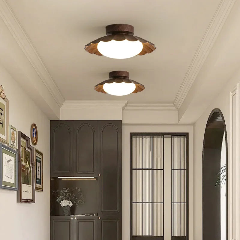 Afralia™ Walnut Wood Grain Retro Ceiling Light for Corridor Wardrobe & Entrance