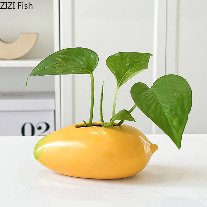 Afralia™ Mango Ceramic Vase Set for Room Decor & Flower Arrangement