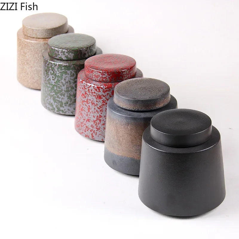 Afralia™ Ceramic Tea Canister Sealed Storage Jars - Geometric Design