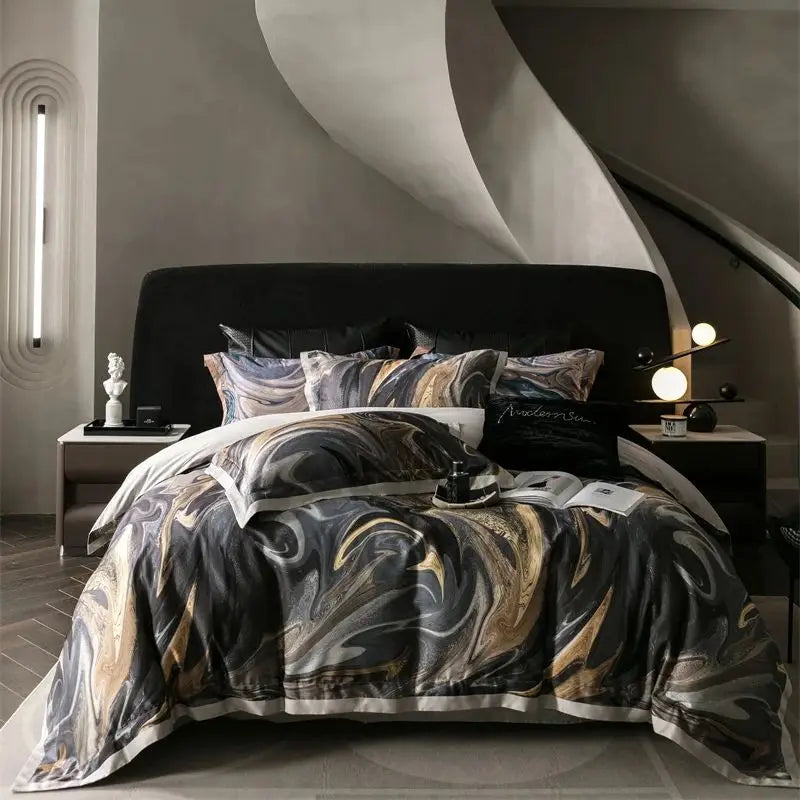 Afralia™ Vintage Distorted Painting Print Bedding Set with Soft Lyocell Cotton, Silky Feel