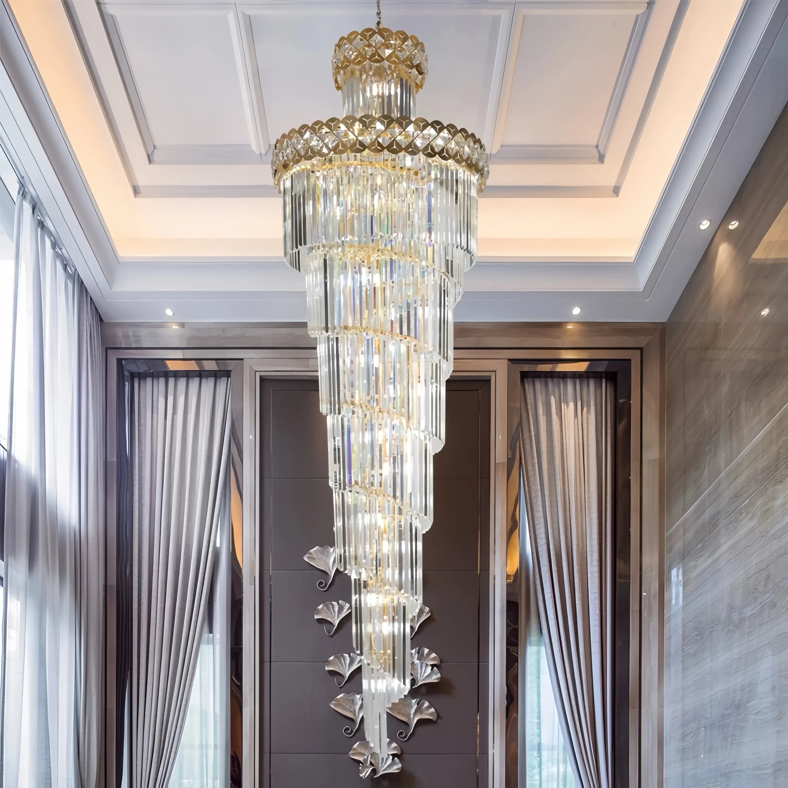 Afralia™ Luxury Crystal Chandeliers: Rotating Pendant Light for Villa, Hotel, Lobby, Living Room
