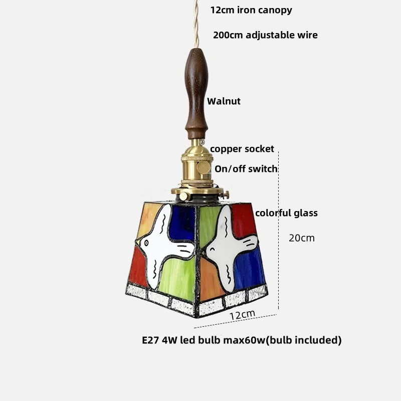 Afralia™ Tiffany Style Glass LED Pendant Light Fixture for Kitchen Coffee & Restaurant