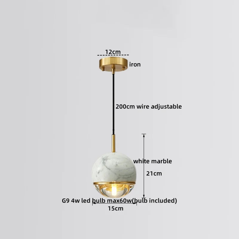 Afralia™ Copper Marble LED Pendant Light Modern Design for Dining Living Room Corridor