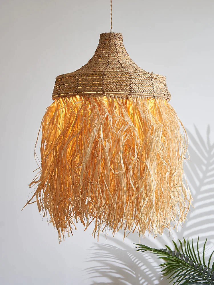 Afralia™ Handmade Woven Rattan Grass Pendant Lamps - Simple Natural Design for Wabi Sabi Style