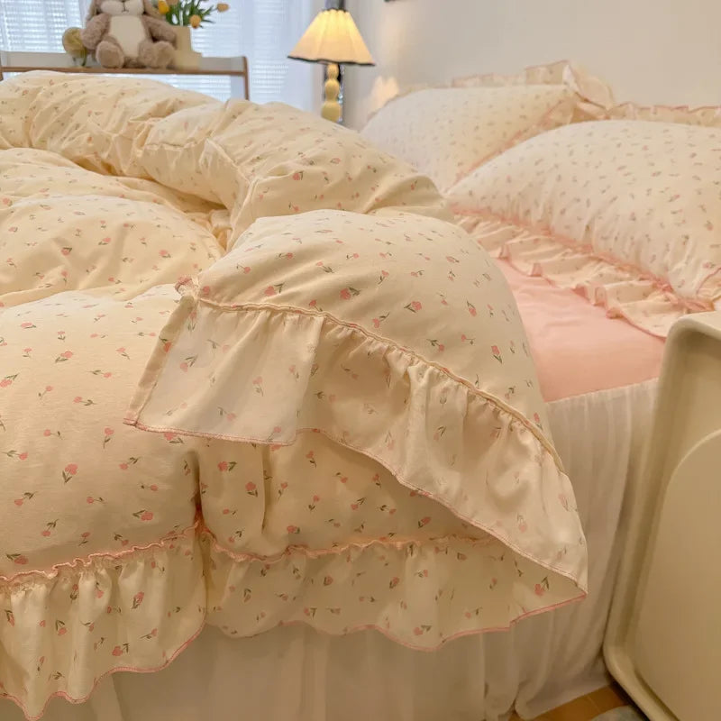 Afralia™ Floral Bed Skirt Set in Skin-Friendly Cotton for Comfy Sleep Quality