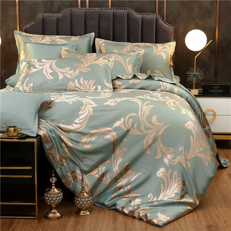 Afralia™ Satin Jacquard Summer Bedding Set - Solid Color Double Bed Duvet Kit