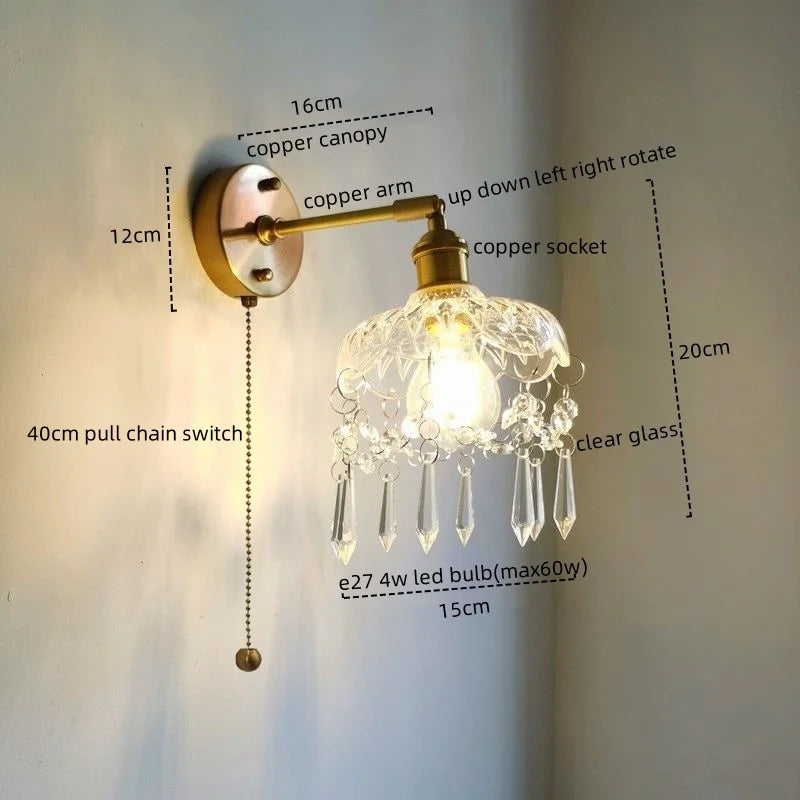 Afralia Crystal Copper LED Wall Sconce Light for Home Decor & Indoor Lighting