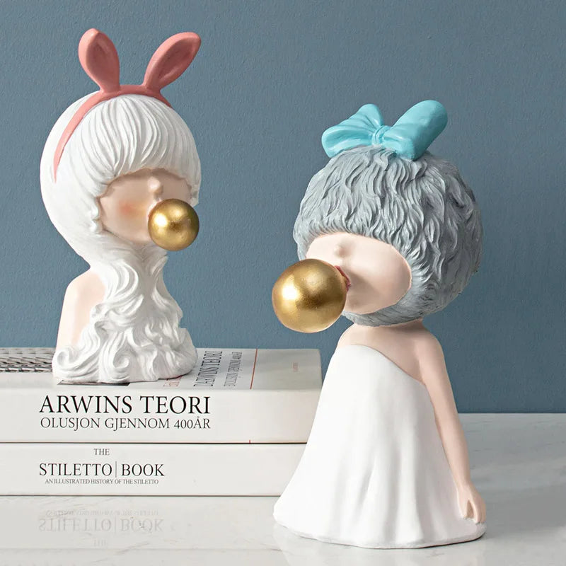 Afralia™ Pink Resin Girl Sculpture - Nordic Ins Style Cute Figurine for Girls' Room