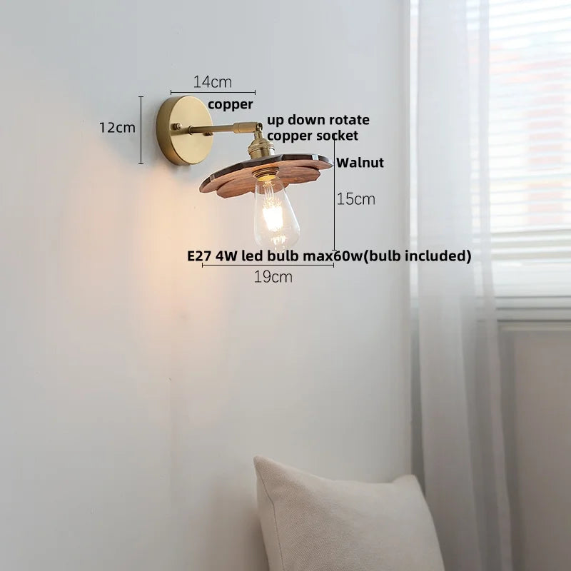 Afralia™ LED Walnut Wood Wall Sconce with Pull Chain Switch