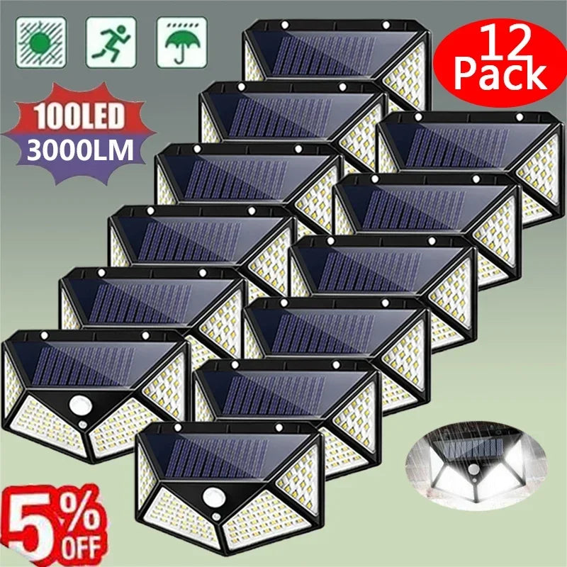Afralia™ Solar 100LED Outdoor Wall Lamp with PIR Motion Sensor for Garden Courtyard