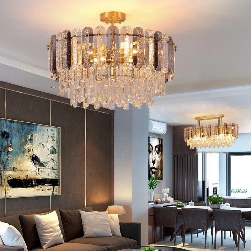 Afralia™ Luxury Copper Crystal Chandelier Light for Living Room and Bedroom