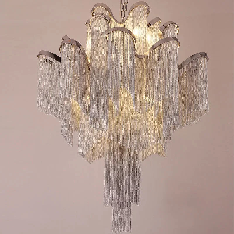 Afralia™ Tassel Chandelier Aluminum Chain Pendant Lamp for Luxe Living Spaces