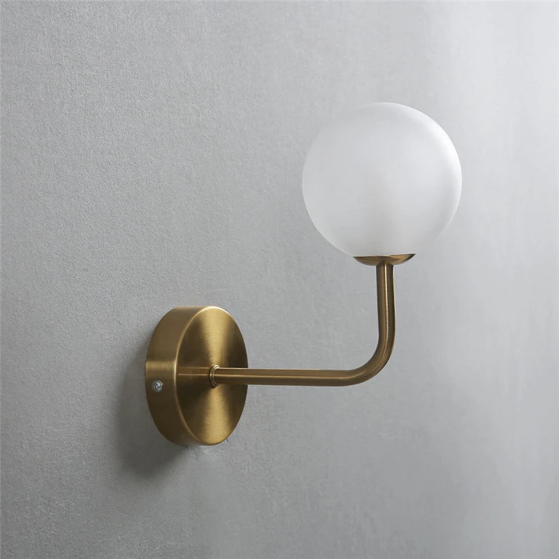 Afralia™ Nordic Glass Ball Metal Bend Wall Lamp for Living Room, Bedroom - Gold/Black