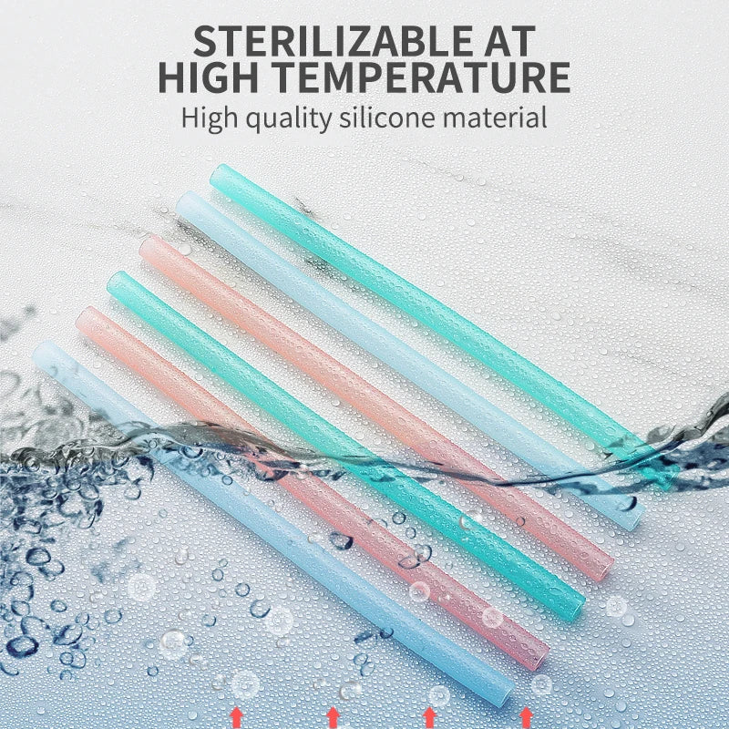 Afralia™ 6-Piece Reusable Silicone Straws Set with Cleaning Brush - Eco-Friendly Party Accessories