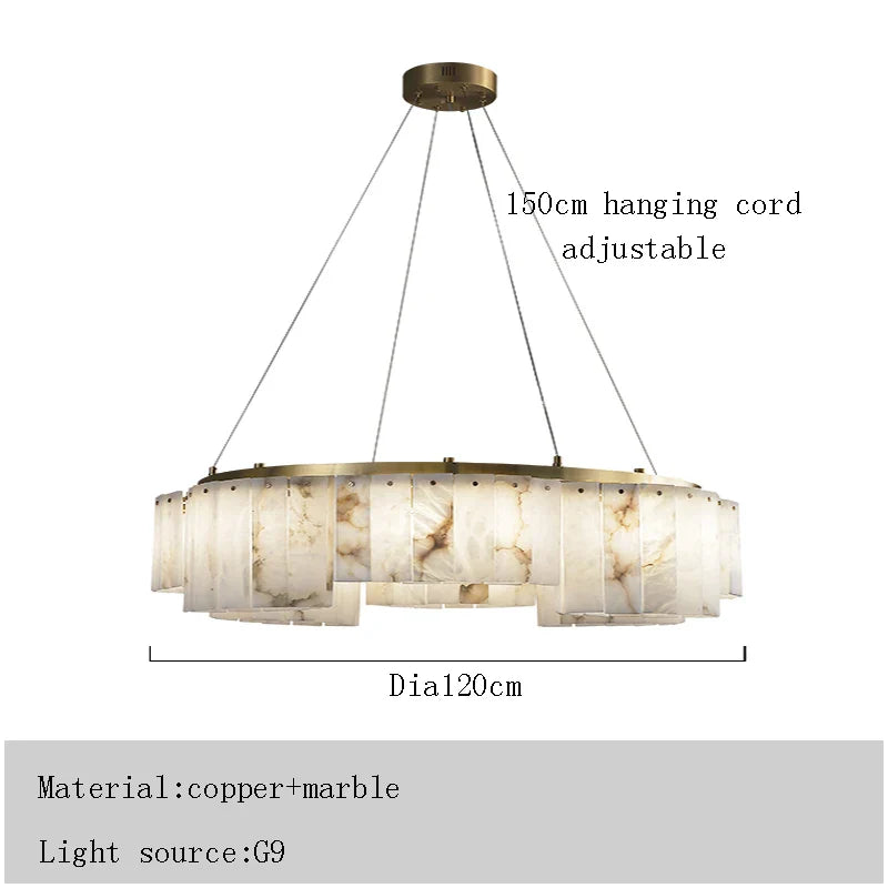 Afralia™ Round Dolomite Block Chandelier Light, Luxury Matte Gold Ceiling Fixture