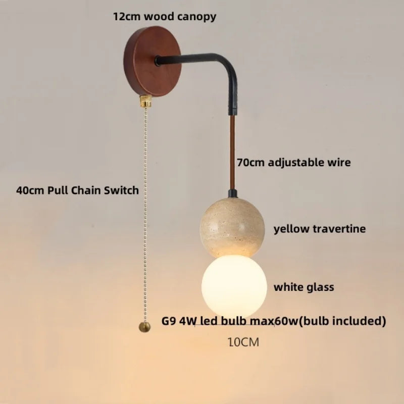 Afralia™ LED White Glass Wall Light Fixture Modern Pull Chain Switch Bedside Sconce