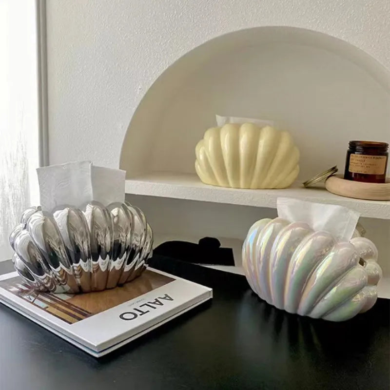 Afralia™ Shell Shape Ceramic Tissue Box Holder for Stylish Desktop and Kitchen Storage