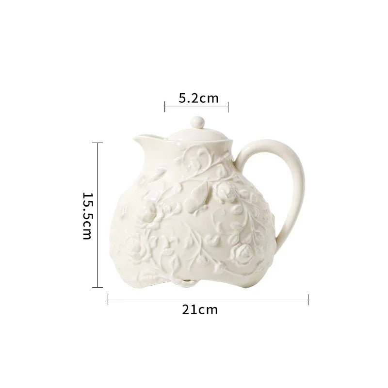 Afralia™ White Floral Ceramic Cup & Saucer Set for Elegant Dining Experience