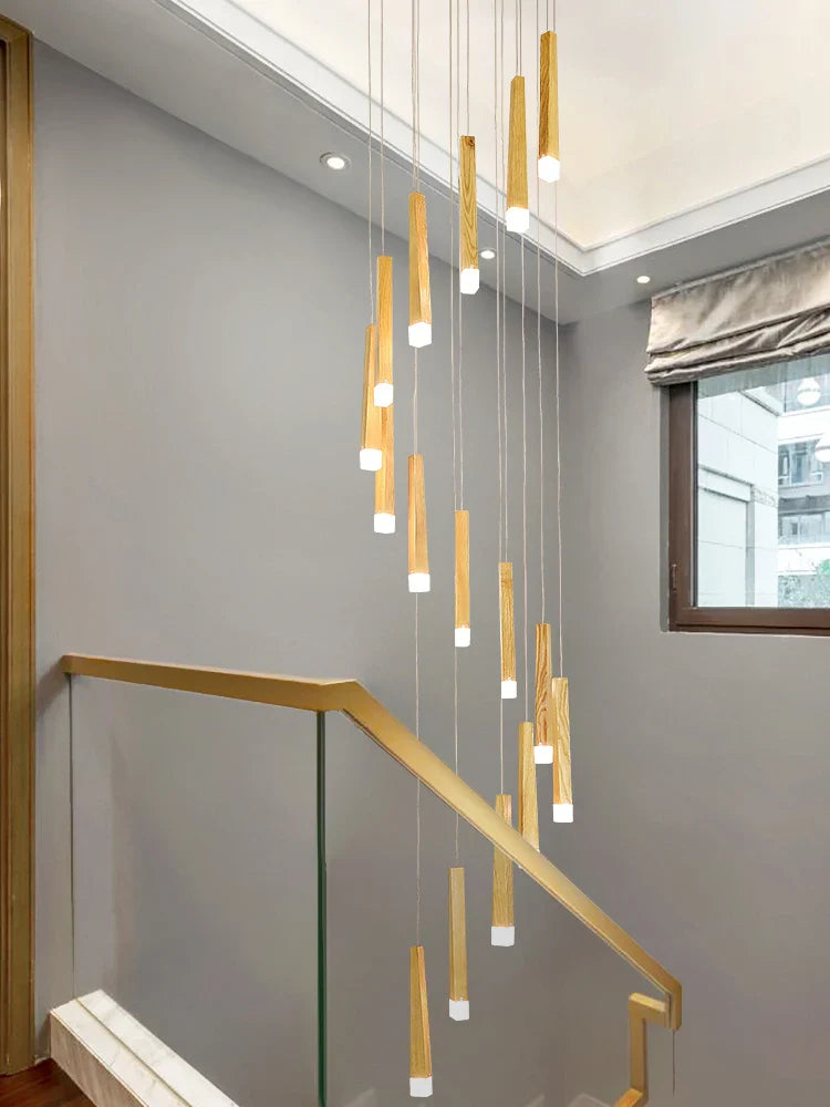 Afralia™ Wooden Chandelier: Modern LED Staircase Hanging Light