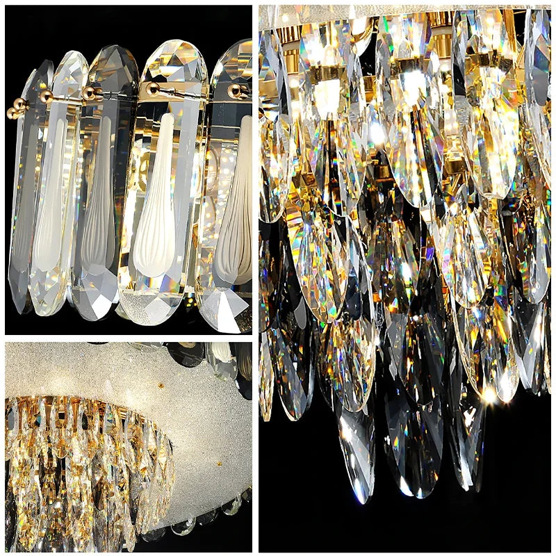 Afralia™ Crystal LED Ceiling Chandelier Modern Living Room Pendant Light