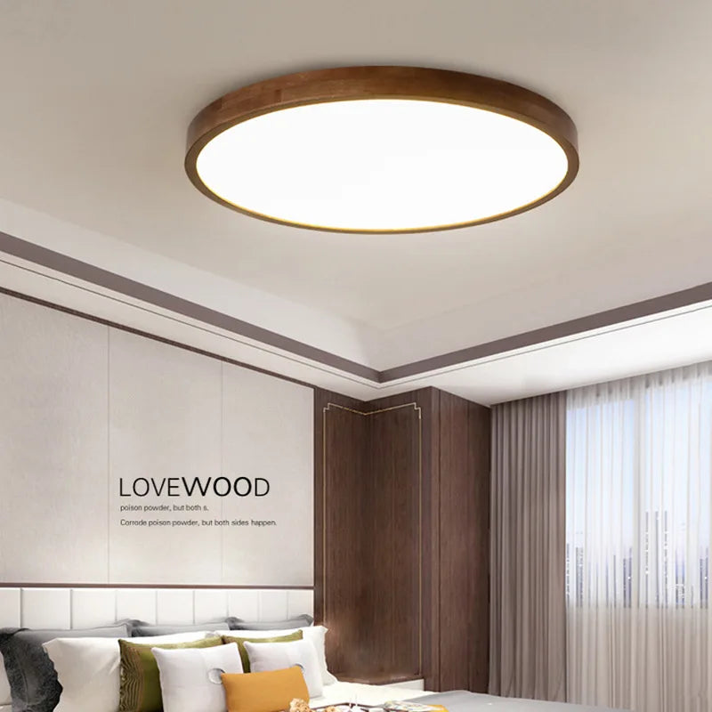 Afralia™ Walnut Round Wood Ceiling Lamp: Nordic Chandelier for Bedroom, Study, Balcony & Corridor