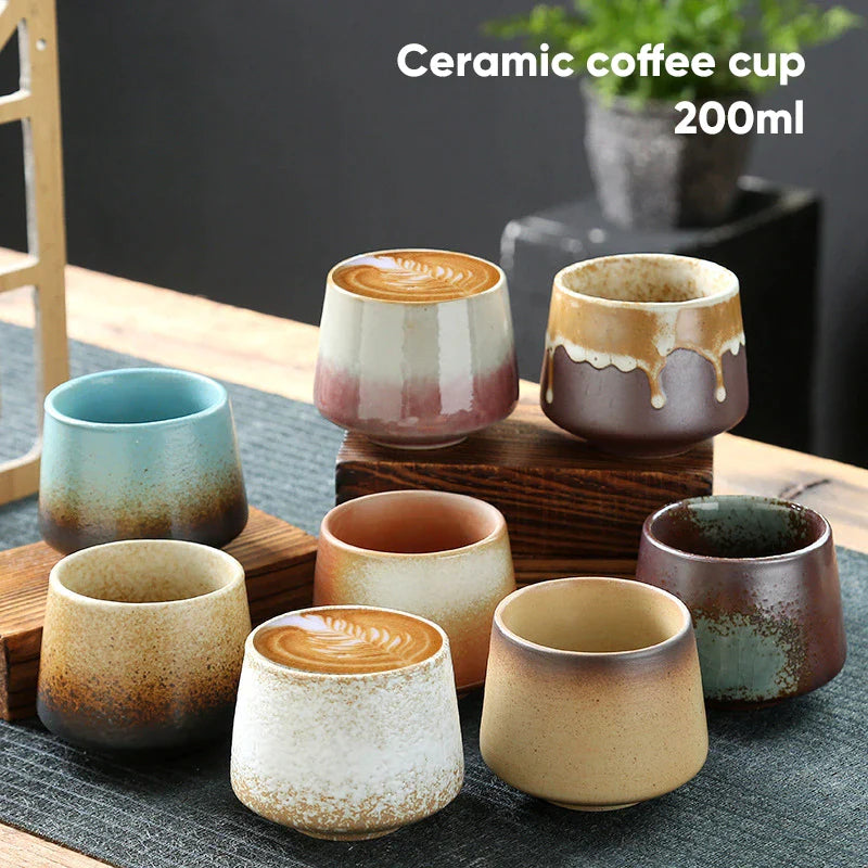 Afralia™ Retro Japanese Ceramic Coffee Cup Tea Mug Pottery Breakfast Milk Cup