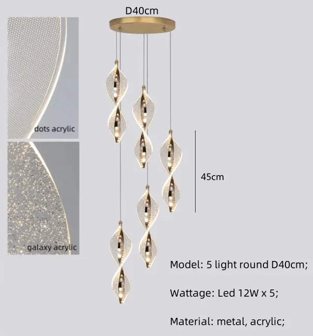 Afralia™ Spiral Gold LED Chandelier Acrylic Pendant Lights for Modern Bedside Stairs