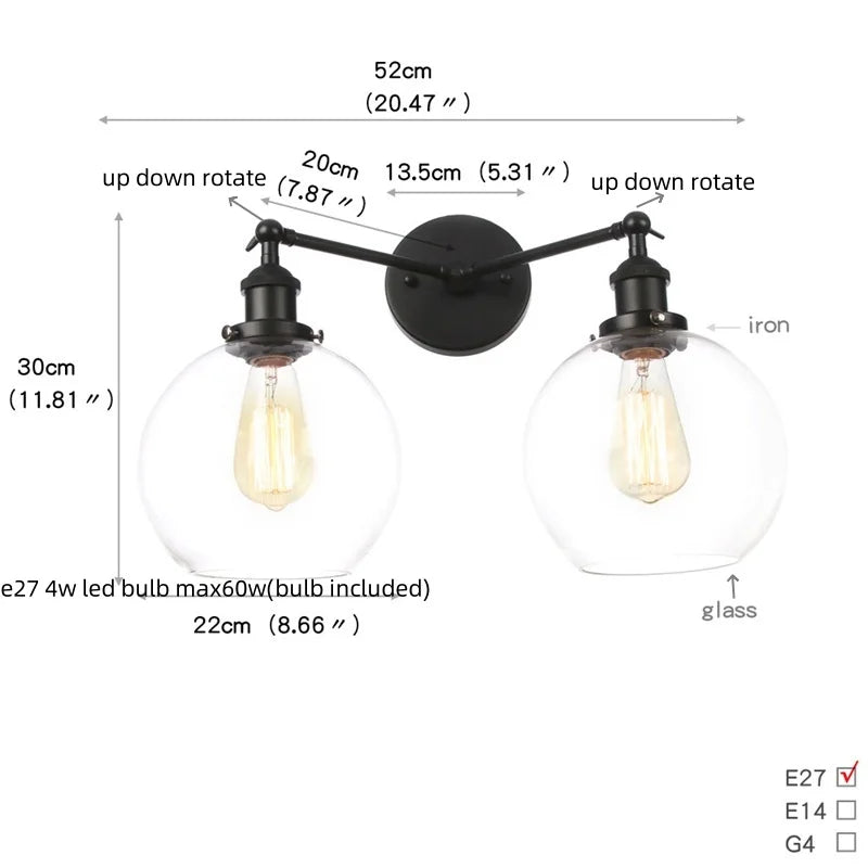 Afralia™ Black LED Wall Sconce 2-Head Lamp for Bedroom Bathroom Mirror