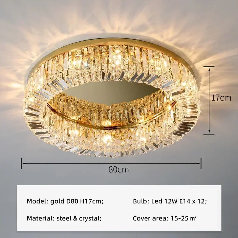 Afralia™ Crystal LED Ceiling Light Chandelier for Bedroom, Modern Round Indoor Lighting