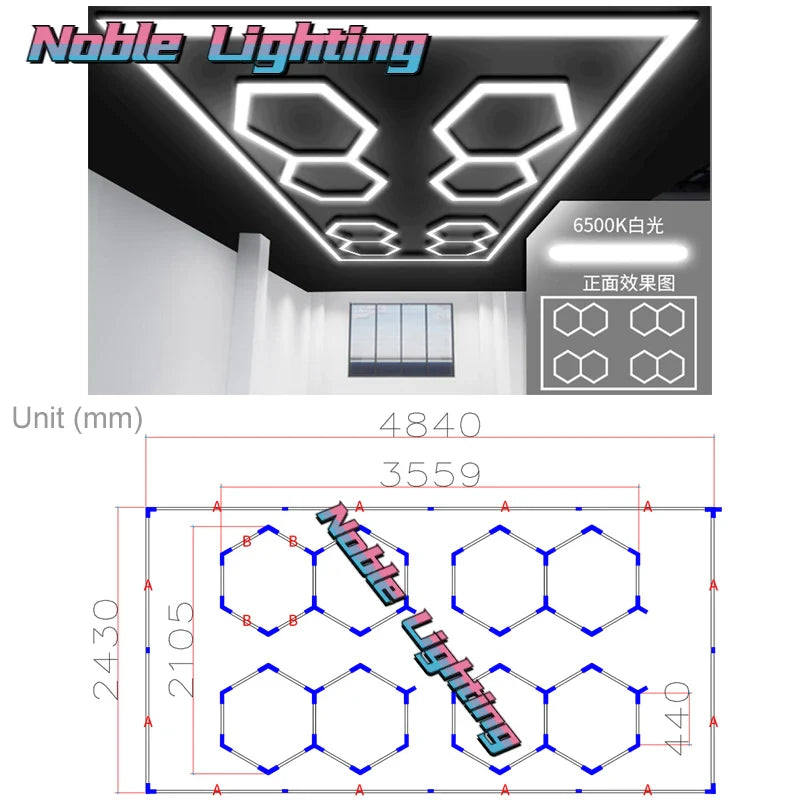Afralia™ Hexagon LED Garage Lamp for Auto Body Repair Workshop Lighting