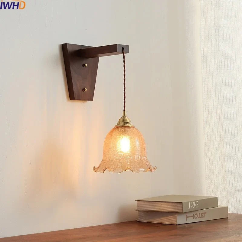 Afralia™ Modern Walnut Copper LED Wall Light for Bedroom Living Room Restaurant