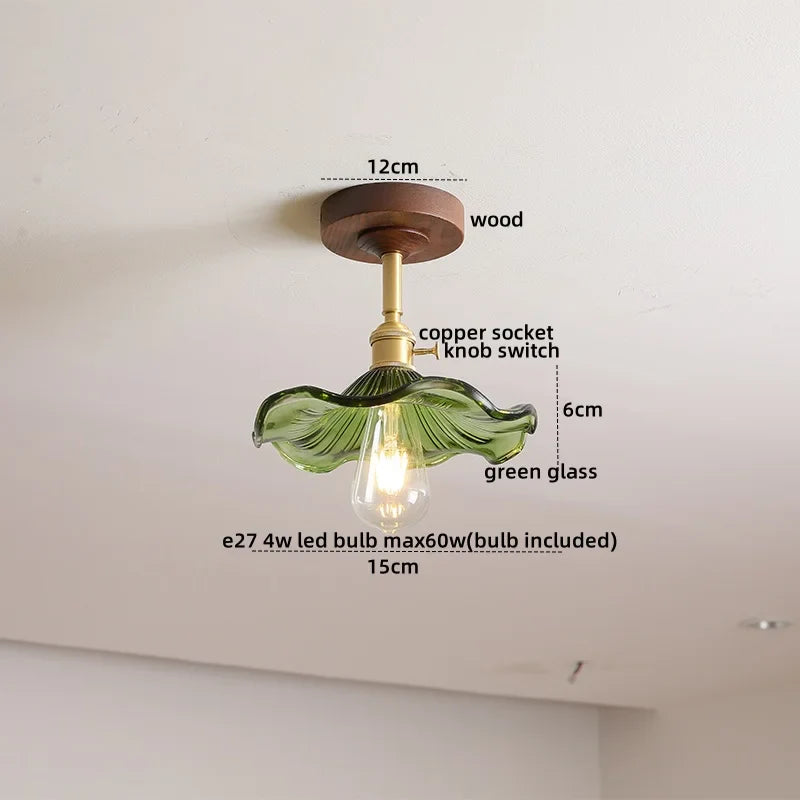 Afralia™ Amber Glass Copper LED Ceiling Light Fixture for Modern Home Decor