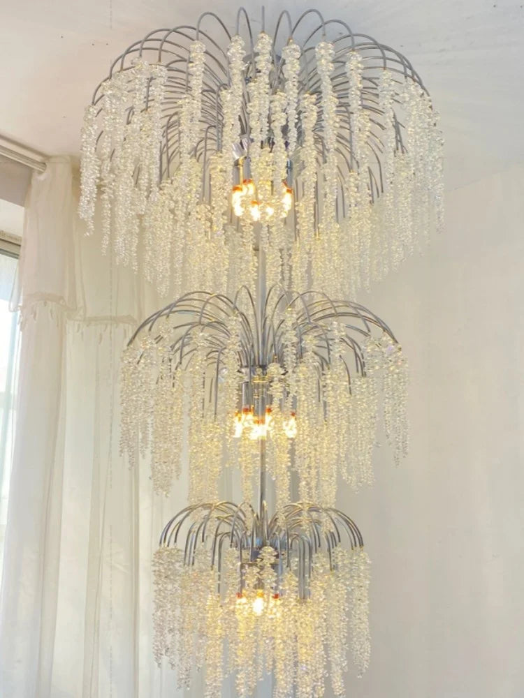 Afralia™ Luxury Crystal Chandelier LED Branch Ceiling Light for Duplex Villa Staircase