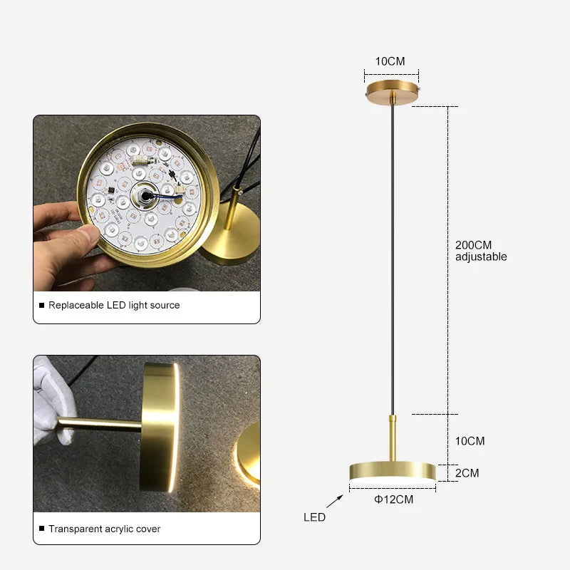 Afralia™ Brass LED Pendant Lights for Modern Nordic Style Bedroom and Dining Room