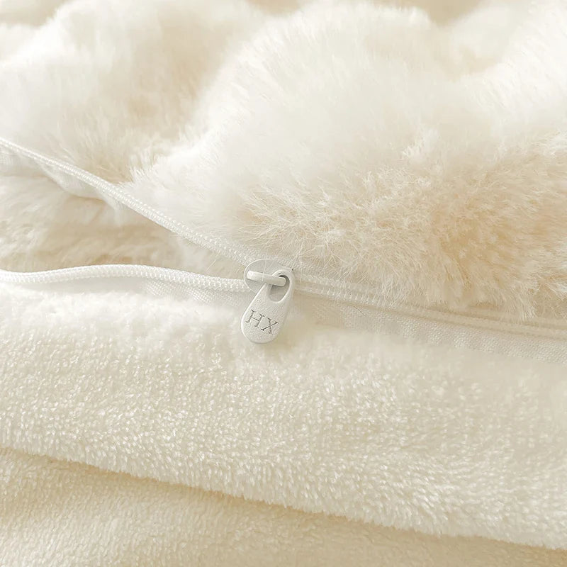 Afralia™ Double-Sided Rabbit Fur Bedding Set, Plush Velvet Fleece, Monochromatic Luxury Duvet Set