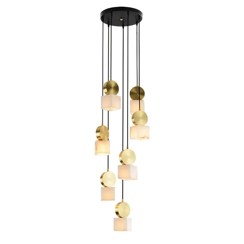 Afralia™ Marble Long Chandelier Modern Minimalist Villa Living Room Loft Duplex Copper Lighting