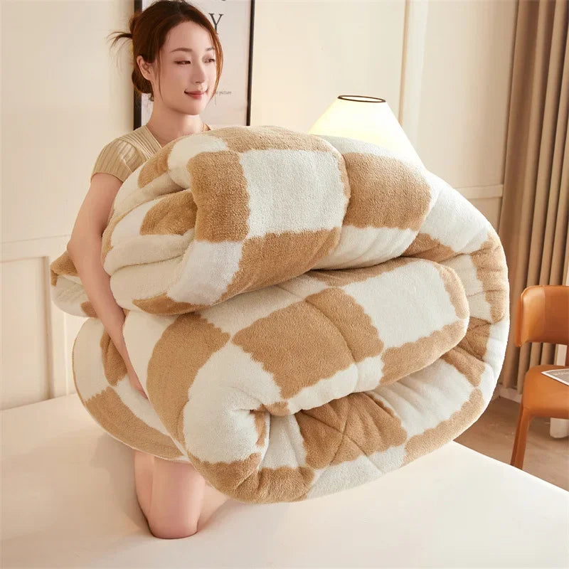 Afralia™ Winter Checkerboard Duvet Blanket: Super Thick, Warm & Weighted for Fluffy Comfort.