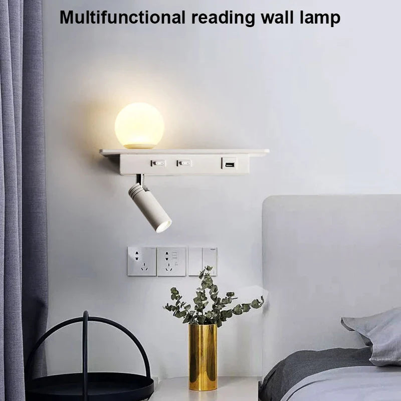 Afralia™ LED Bedside Wall Lamp with USB Charging, Modern Design for Home Decor