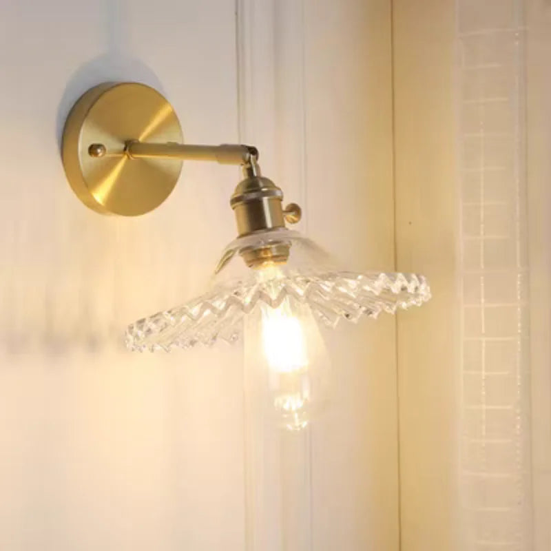 Afralia™ Green Glass LED Wall Lights with Pull Chain Switch - Vintage Copper Sconce