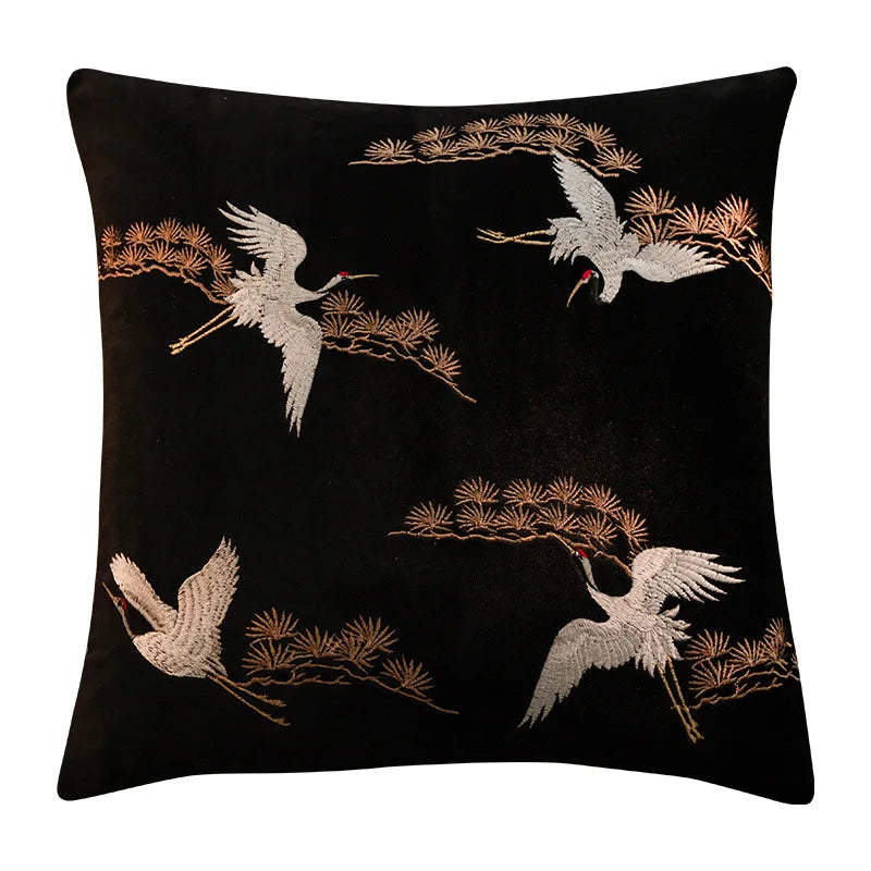 Afralia™ Pine Crane Embroidered Pillowcase for Stylish Home Decor