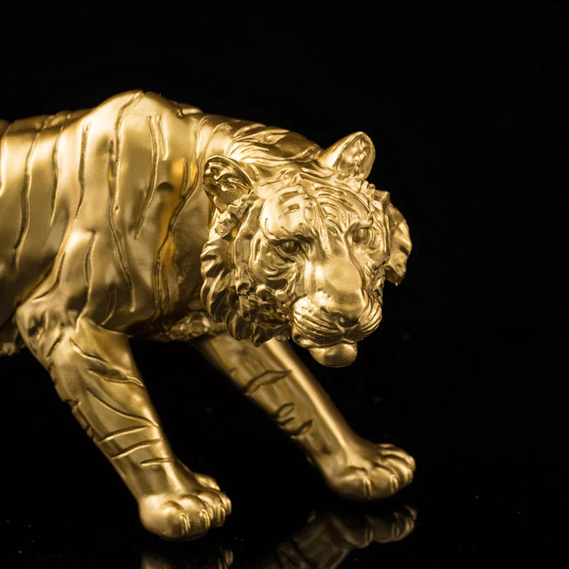 Afralia™ Golden Tiger Resin Figurines for Home & Office Decor Miniature Ornaments & Collectibles