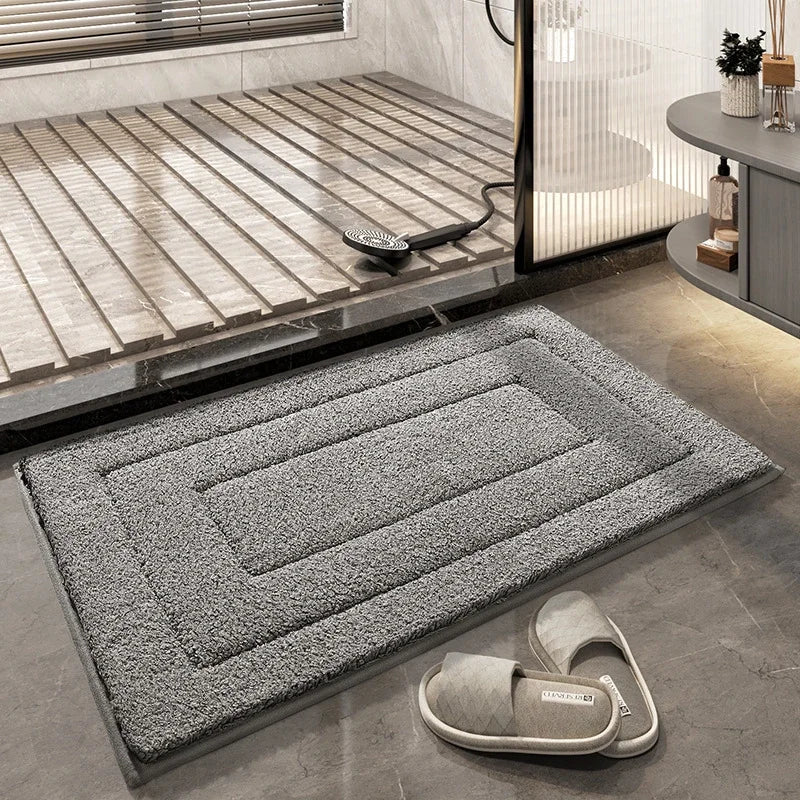 Afralia™ Geometric Flocked Bath Mat Thicken Super Absorbent Anti-slip Bathroom Rug.