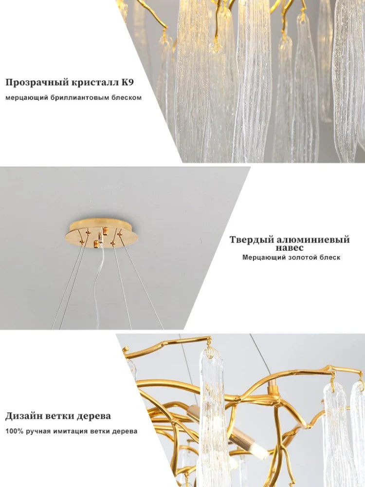 Afralia™ Gold Crystal Pendant Chandeliers - Modern Luxury Hanging Lighting for Living Room