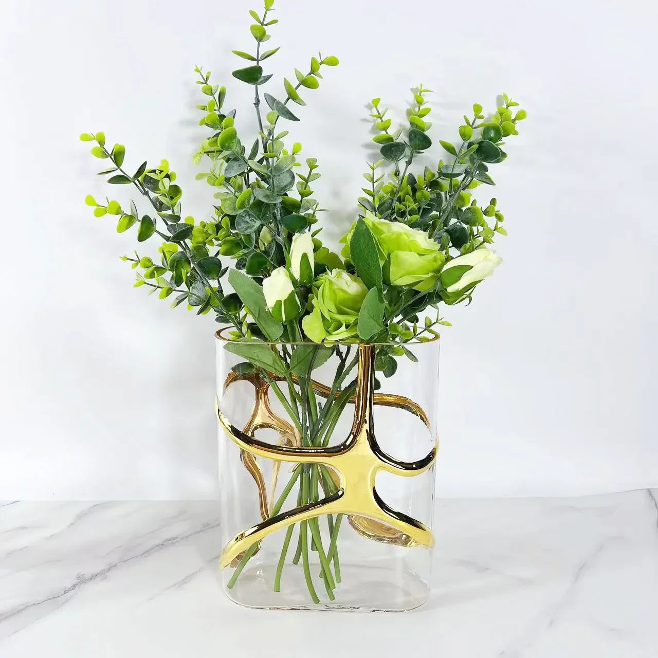 Afralia™ Gold-Edged Glass Vase with Geometric Patterns for Home Decor